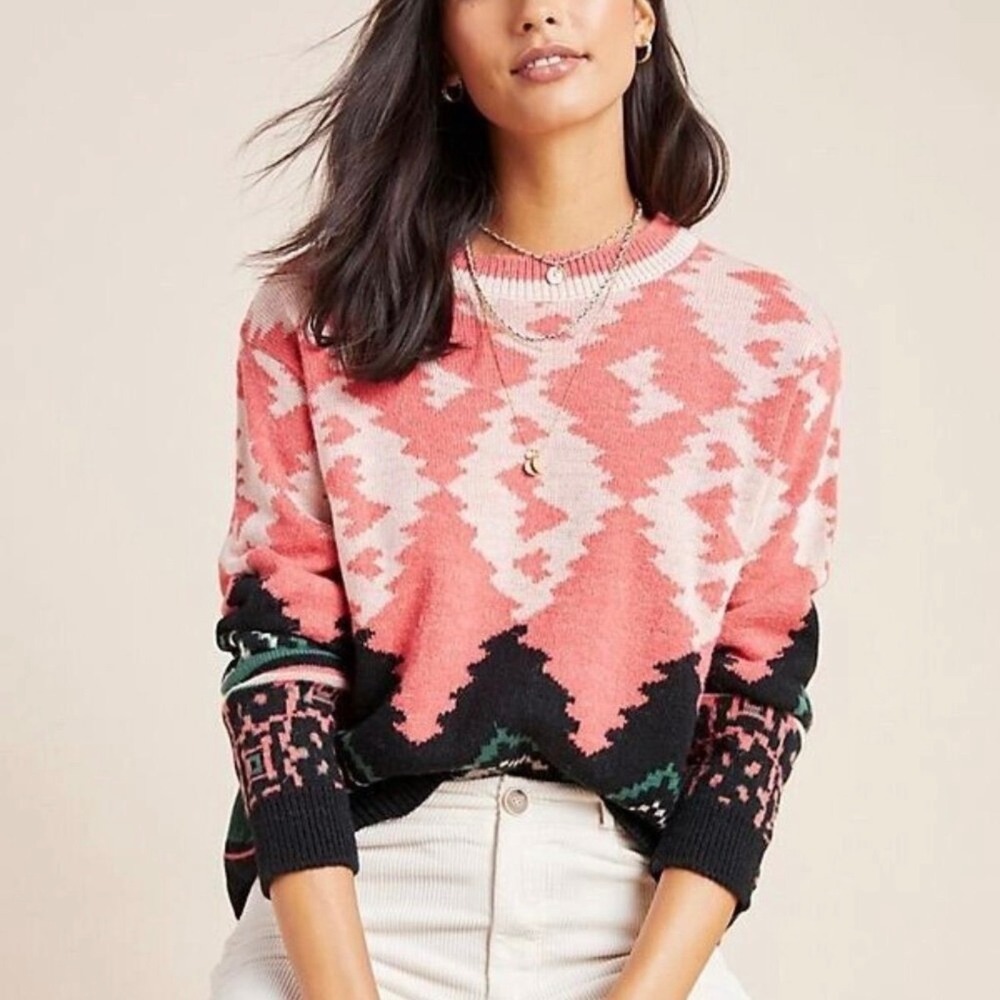 Aldomartins Pink Nieves Aztec Geometric‎ Wool Alpaca Blend Sweater Size 6